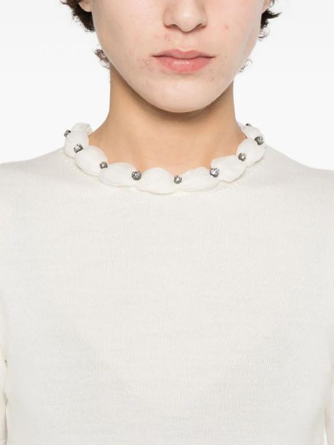 Valentino Garavani embellished scalloped virgin wool blouse - White