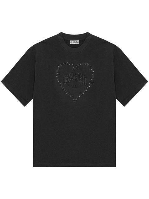 GANNI logo appliqué cotton t-shirt - Black - zdjęcie produktu nr 1