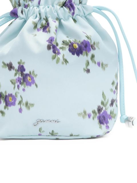 GANNI floral drawstring bucket bag - Blue