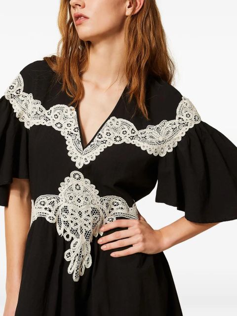 TWINSET lace V-neck mini dress - Black