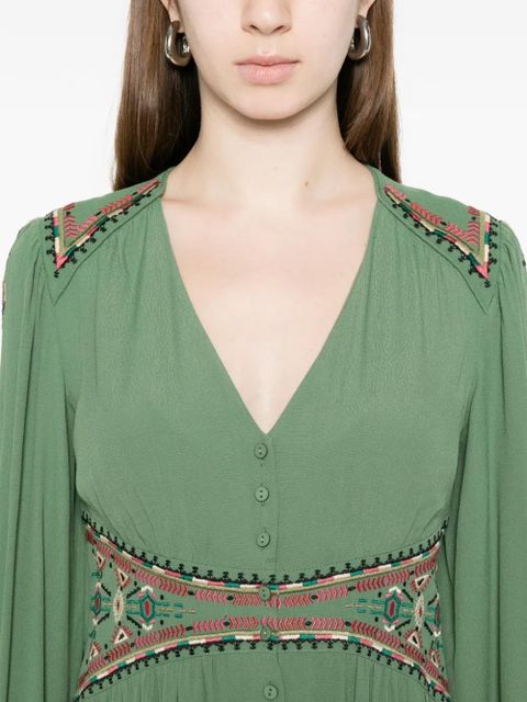 Ba&Sh Robe Tina embroidery buttoned midi dress - Green