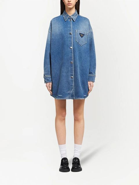Prada triangle-logo denim shirt - Blue - zdjęcie produktu nr 2