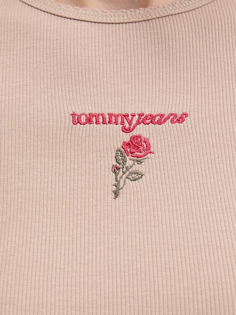 Tommy Jeans t-shirt damski kolor brązowy DW0DW21787