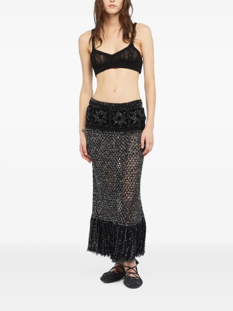 Alanui City Lights sequin-embellished fringe maxi skirt - Black