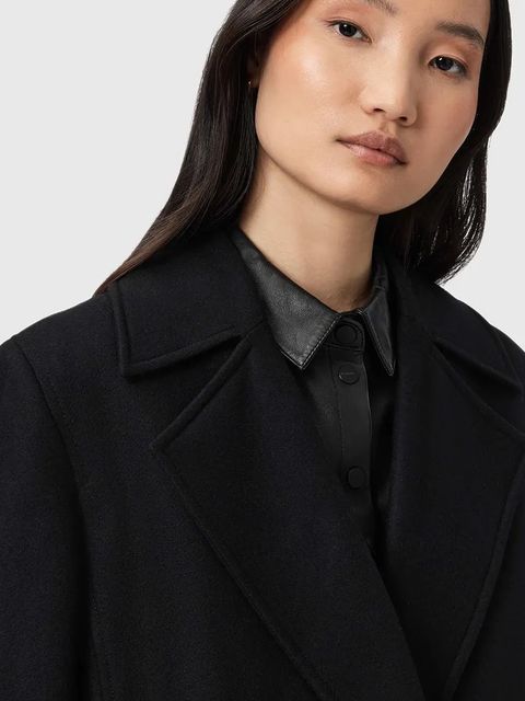 AllSaints płaszcz z dodatkiem wełny SELLMA kolor czarny W020OD - zdjęcie produktu nr 2