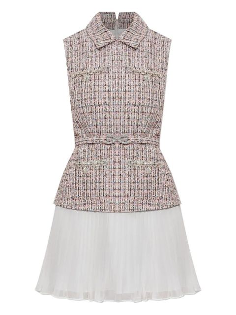 Self-Portrait tweed pleated dress - Pink - zdjęcie produktu nr 1