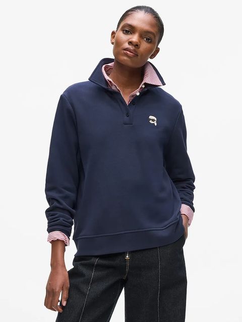 Karl Lagerfeld longsleeve bawełniany IKON kolor granatowy A4W20073 - zdjęcie produktu nr 1