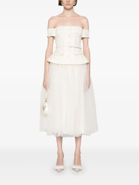 Self-Portrait bouclé tulle midi dress - Neutrals - zdjęcie produktu nr 2