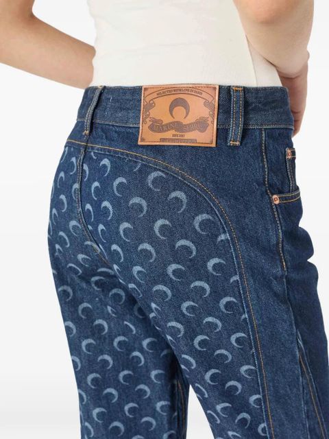 Marine Serre moon-print panelled jeans - Blue