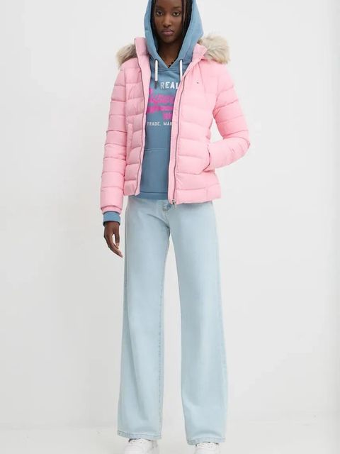 Tommy Jeans kurtka puchowa damska kolor różowy zimowa DW0DW18312