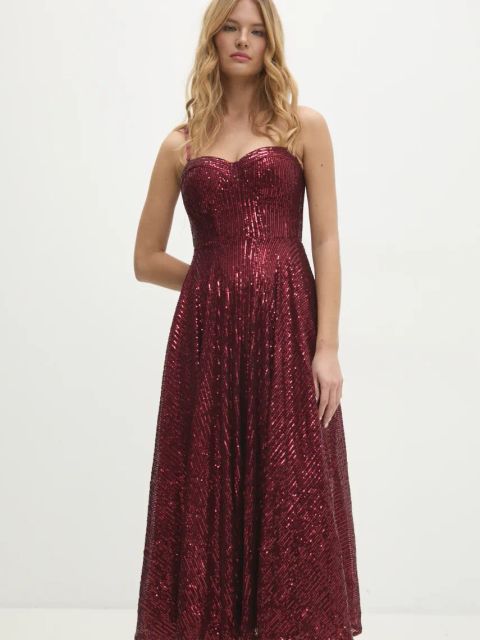 Answear.LAB sukienka kolor bordowy maxi rozkloszowana