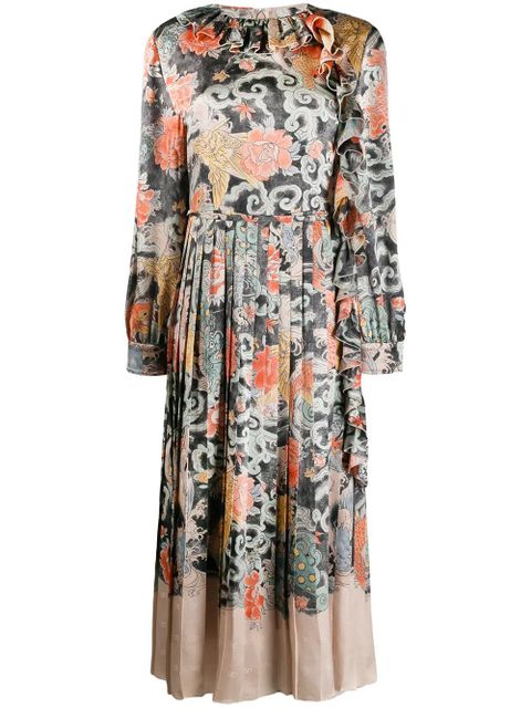 Valentino Garavani oriental print satin dress - Neutrals - zdjęcie produktu nr 1