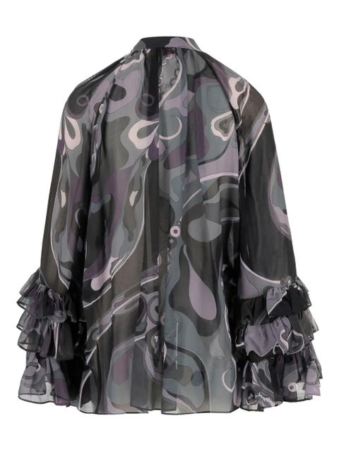 PUCCI abstract-print ruffled blouse - Black