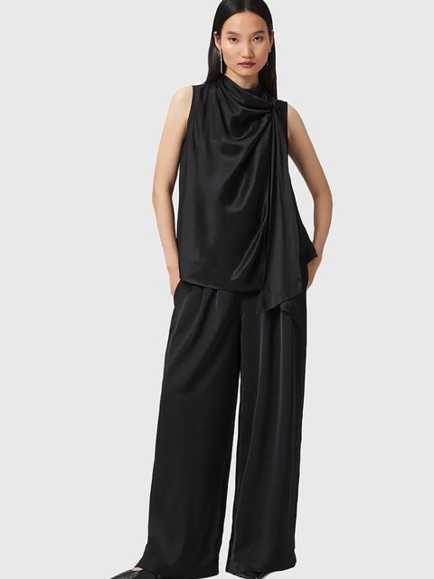 AllSaints spodnie LEANNE damskie kolor czarny szerokie medium waist W015TD - zdjęcie produktu nr 1