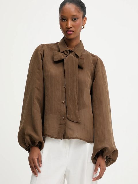 Answear.LAB koszula damska kolor brązowy relaxed z kołnierzykiem klasycznym