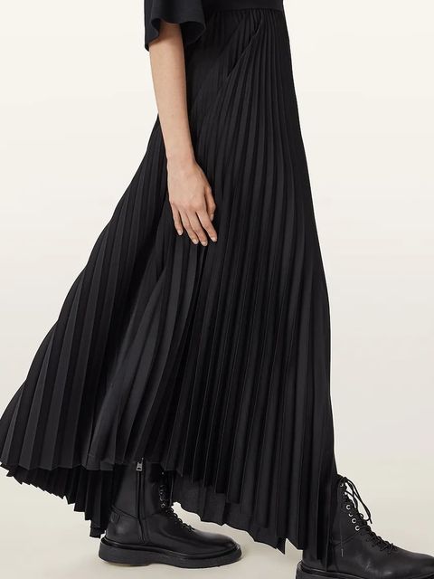 AllSaints workery skórzane Escher Lace Up Boot damskie kolor czarny na płaskim obcasie W084FD