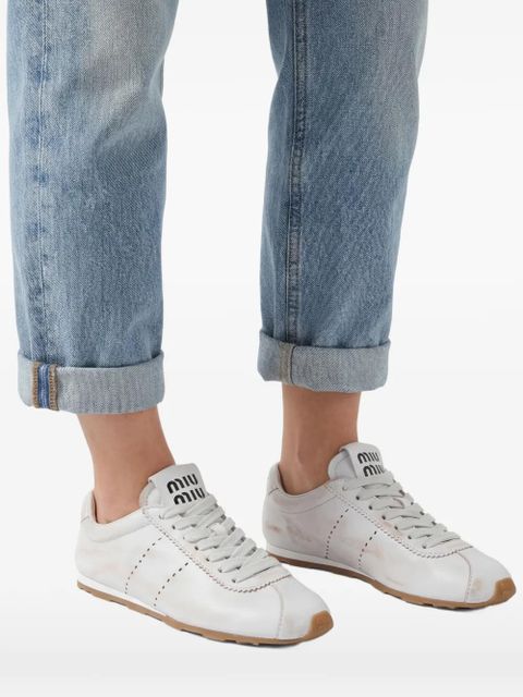 Miu Miu bleached leather sneakers - White