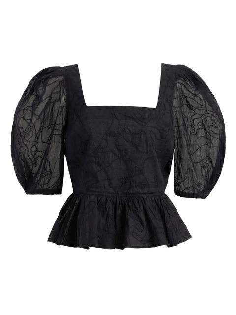 Marie Oliver Orla puff-sleeve embroidered top - Black - zdjęcie produktu nr 1
