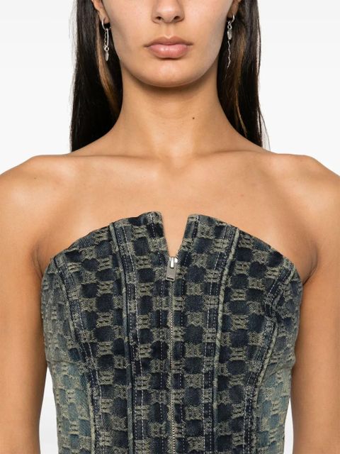 MISBHV monogram-jacquard denim corset - Blue