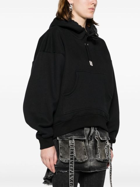 Off-White logo-embroidered cotton hoodie - Black