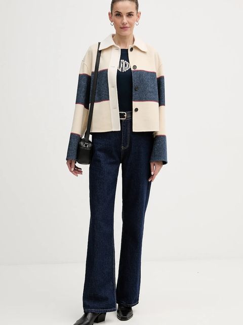 Tommy Hilfiger kurtka z dodatkiem wełny kolor beżowy przejściowa oversize WW0WW47743