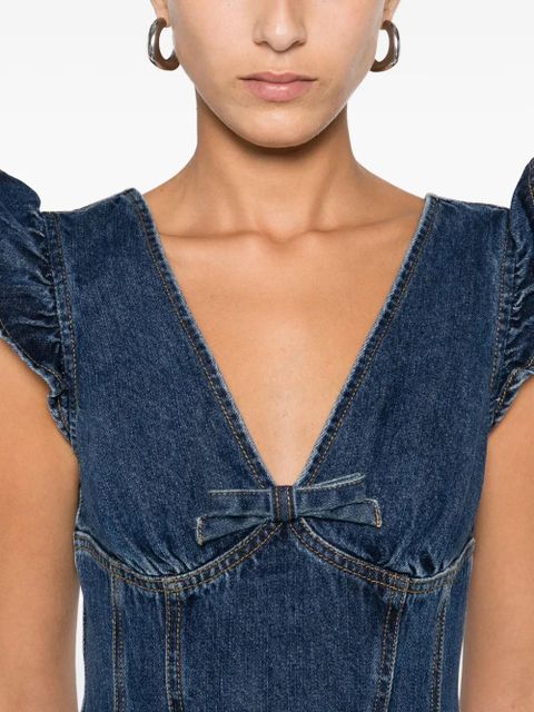 Self-Portrait ruffle-detail denim dress - Blue