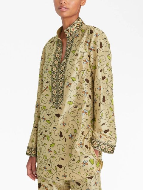Tory Burch embroidered silk tunic - Neutrals