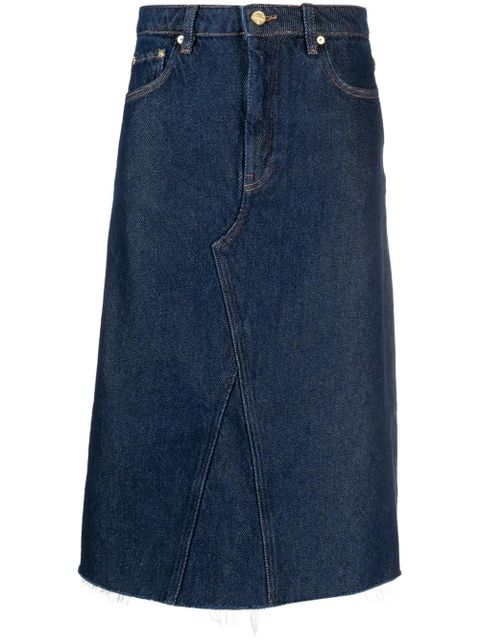 GANNI Heavy raw-cut hem denim midi skirt - Blue - zdjęcie produktu nr 1