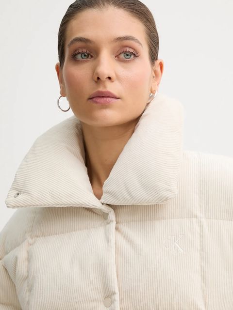 Calvin Klein Jeans kurtka sztruksowa puchowa kolor beżowy zimowa LV044D527G