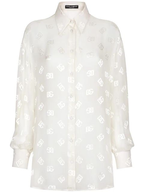 Dolce & Gabbana monogram-jacquard semi-sheered shirt - White - zdjęcie produktu nr 1