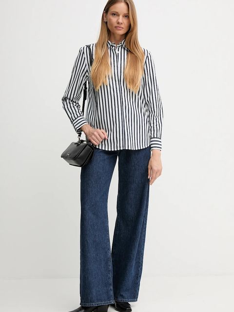 United Colors of Benetton koszula bawełniana damska kolor granatowy regular z kołnierzykiem klasycznym 59T7DQ0BH - zdjęcie produktu nr 2