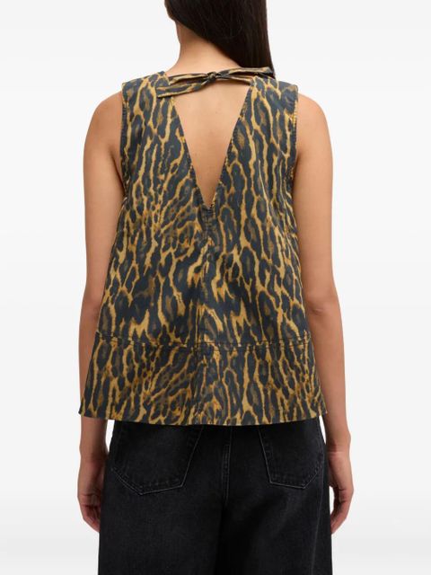GANNI V-neck animal-print top - Brown