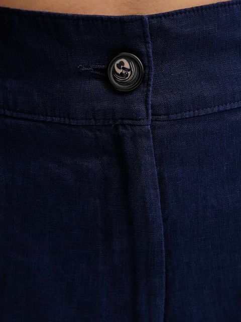 United Colors of Benetton spodnie lniane damskie kolor granatowy proste high waist 4AGHDF06R