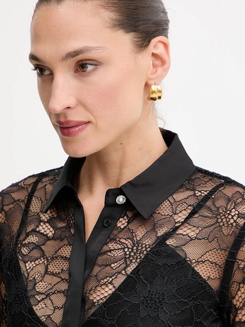 Guess koszula ANTOINETTE damska kolor czarny regular z kołnierzykiem klasycznym W5YH58 WHDY0