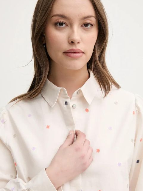 United Colors of Benetton koszula bawełniana damska kolor beżowy regular z kołnierzykiem klasycznym 5D51DQ0BF