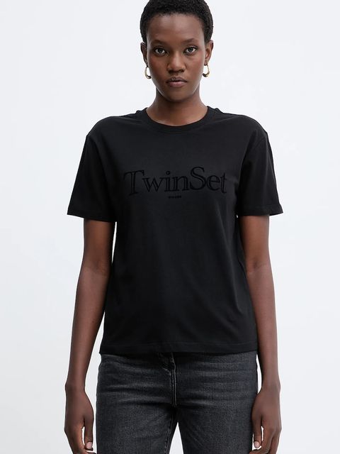 Twinset t-shirt bawełniany damski kolor czarny 252TT2320