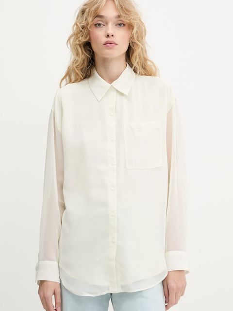 Calvin Klein koszula damska kolor beżowy relaxed z kołnierzykiem klasycznym LV044B902G - zdjęcie produktu nr 1