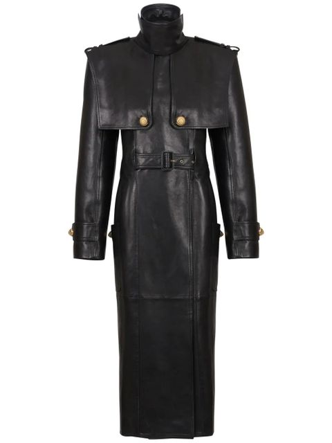 Balmain belted lambskin trench coat - Black