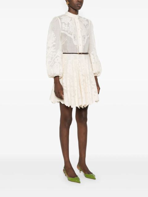 ZIMMERMANN Ottie floral-embroidered mini dress - Neutrals