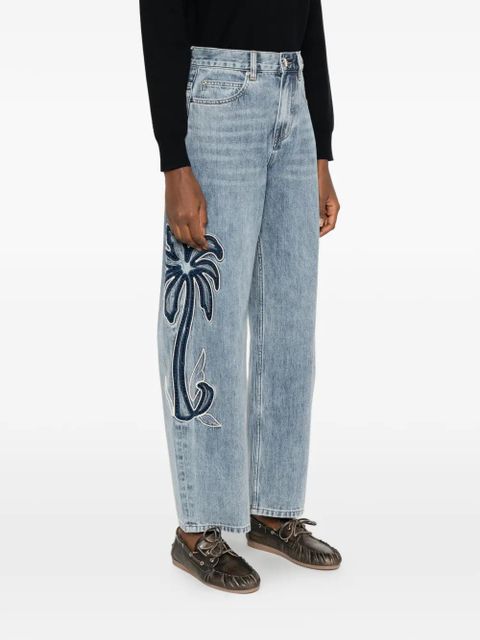 SANDRO palm-embroidery jeans - Blue
