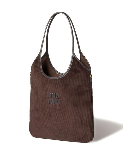 Miu Miu Ivy corduroy-logo shoulder bag - Brown