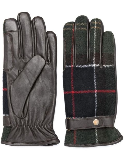 Barbour Aubrey tartan-check panelled leather gloves - Brown - zdjęcie produktu nr 1