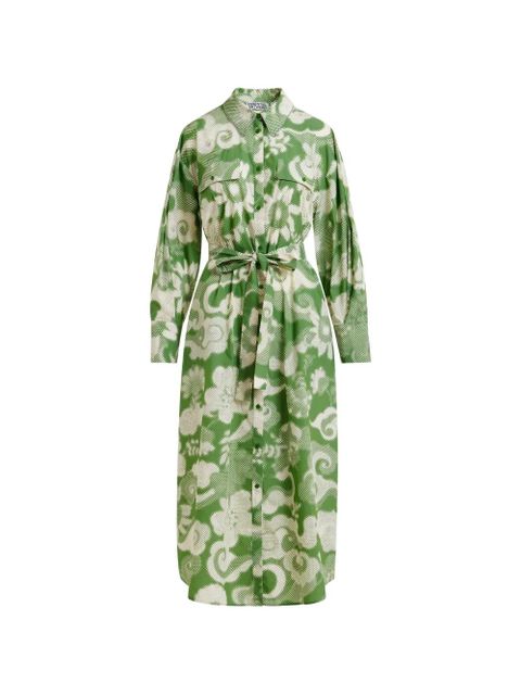 Essentiel Antwerp Jaudi floral-print belt midi dress - Green - zdjęcie produktu nr 1