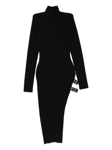Blumarine ribbed turtleneck buckle-detail asymmetric party dress - Black - zdjęcie produktu nr 1