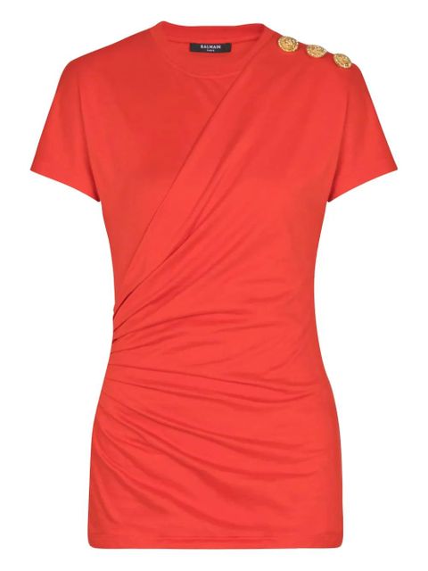 Balmain draped lion-head button T-shirt - Red - zdjęcie produktu nr 1