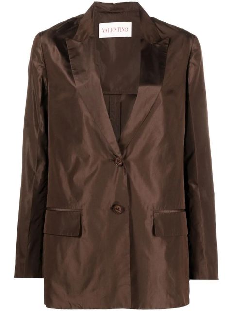 Valentino Garavani crinkled-effect single-breasted silk blazer - Brown - zdjęcie produktu nr 1