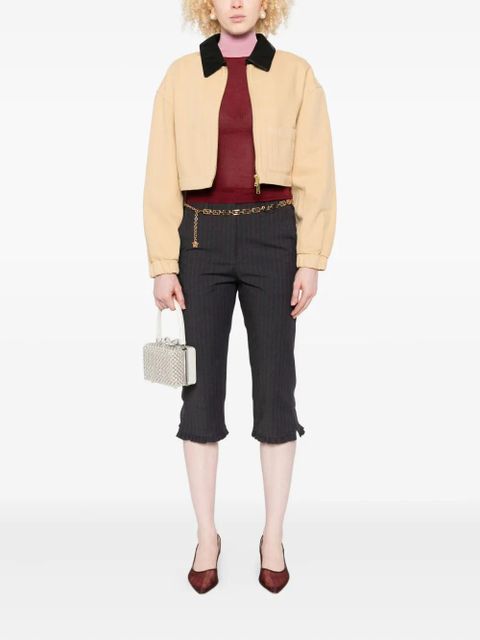 Self-Portrait leather-collared jacket - Neutrals