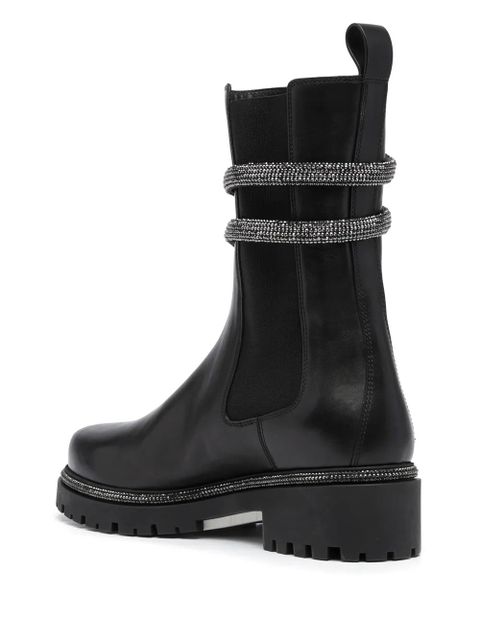 René Caovilla snake-embellished leather ankle boots - Black