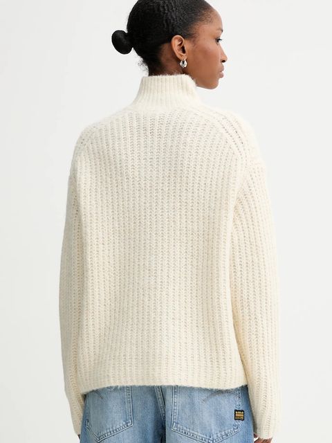 Calvin Klein Jeans sweter damski kolor beżowy ciepły z półgolfem LV044D361G - zdjęcie produktu nr 2