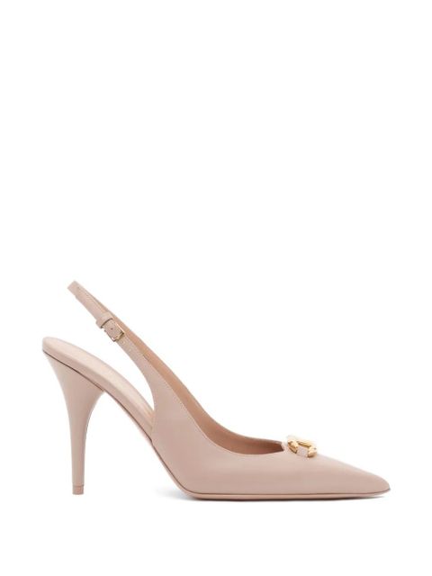 Valentino Garavani calfskin leather slingback VLogoThe Bold Edition pumps 100mm - Neutrals - zdjęcie produktu nr 1